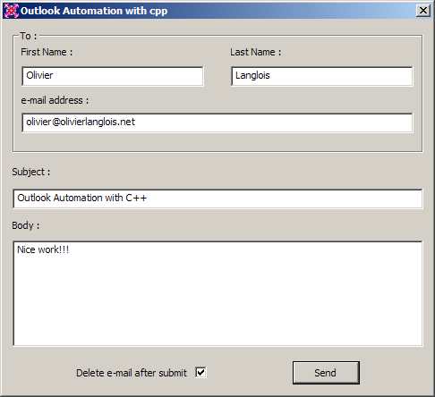 C++ Microsost Outlook automation demo sample program preview