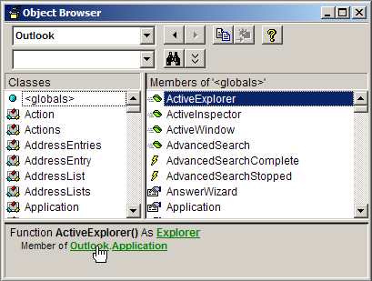 Microsoft Outlook VBA Object Browser