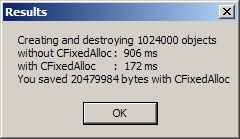 C++ CFixedAlloc demo program results